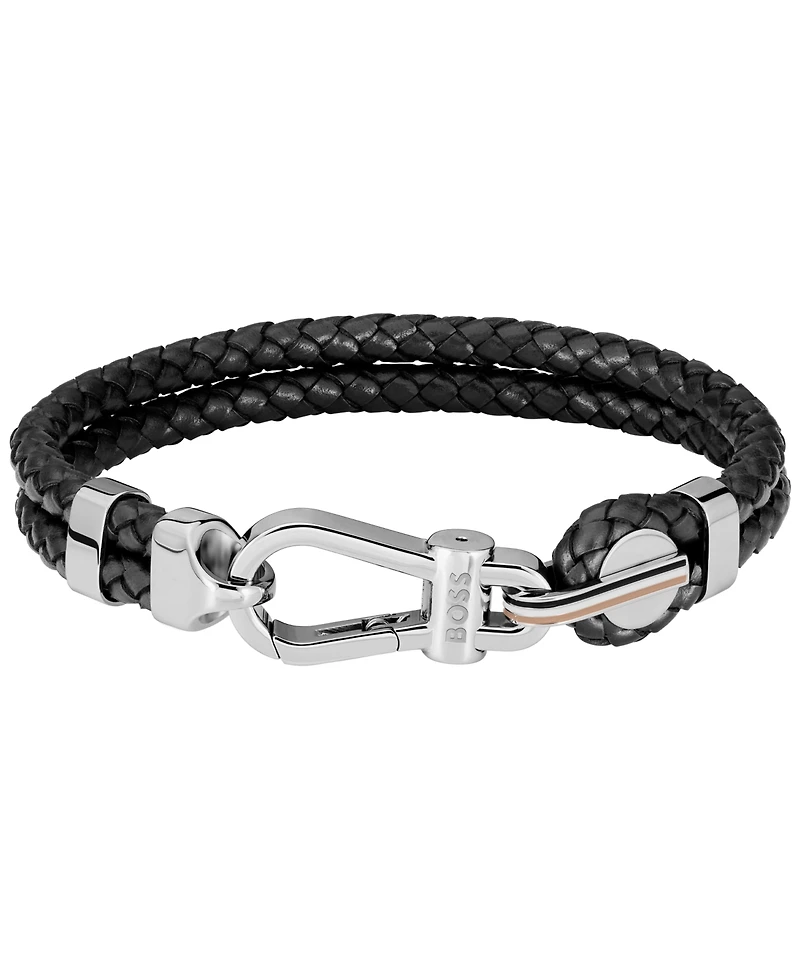 Hugo Boss Men's Ares Prime Black Leather Bracelet