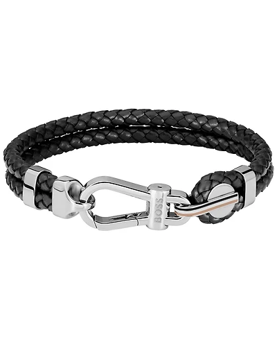 Hugo Boss Men's Ares Prime Black Leather Bracelet