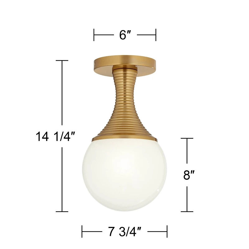 Possini Euro Design Jaime 7 3/4" Mid Century Modern Semi Flush-Mount Ceiling Light Fixture Kitchen Foyer Globe Warm Brass Finish