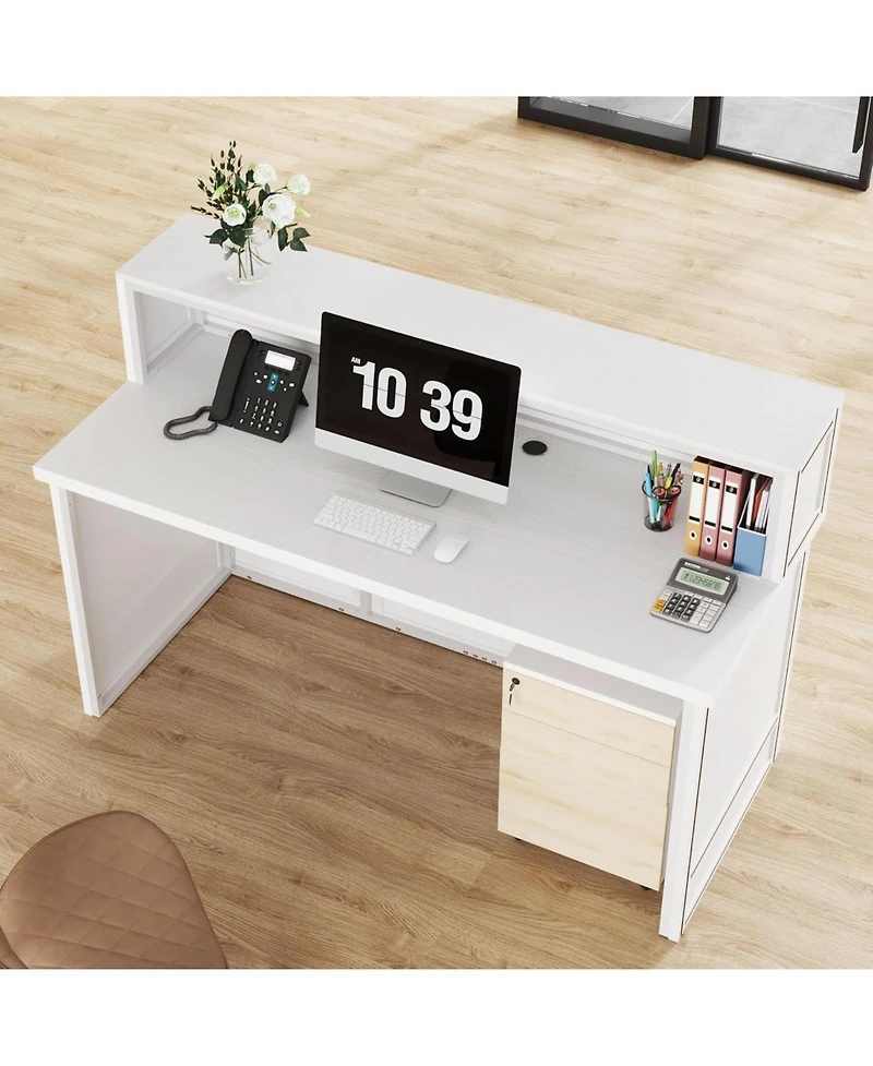 Tribesigns Reception Desk with Counter, 57-Inch Rustic Front Receptionist Table, Boho Welcome Checkout Counter for Office, Retail, Lobby, Be