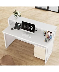 Tribesigns Reception Desk with Counter, 57-Inch Rustic Front Receptionist Table, Boho Welcome Checkout Counter for Office, Retail, Lobby, Be