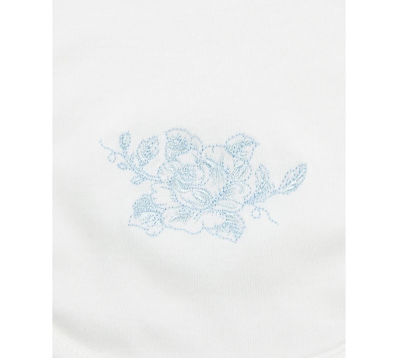 Little Me Baby Girls Blue Roses Cotton Burp Cloth & Bibs, 3 Piece Set