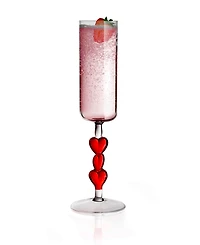 Qualia Glass Red Heart Stemmed Champagne Flute Glasses, Set of 2