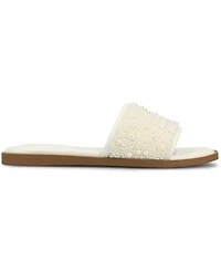 Journee Collection Women's Precly Faux Pearl Single Band Flat Sandals