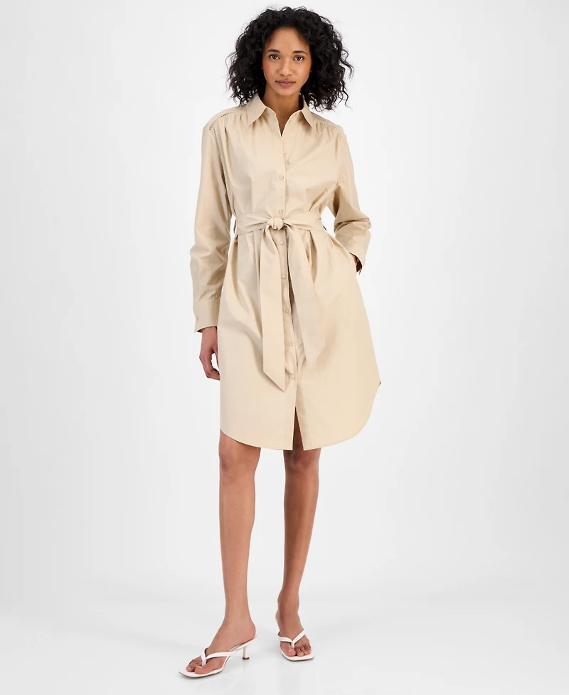 Boss Orange Women's Cotton Belted Long-Sleeve Shirtdress