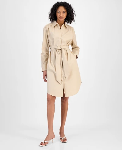 Boss Orange Women's Cotton Belted Long-Sleeve Shirtdress