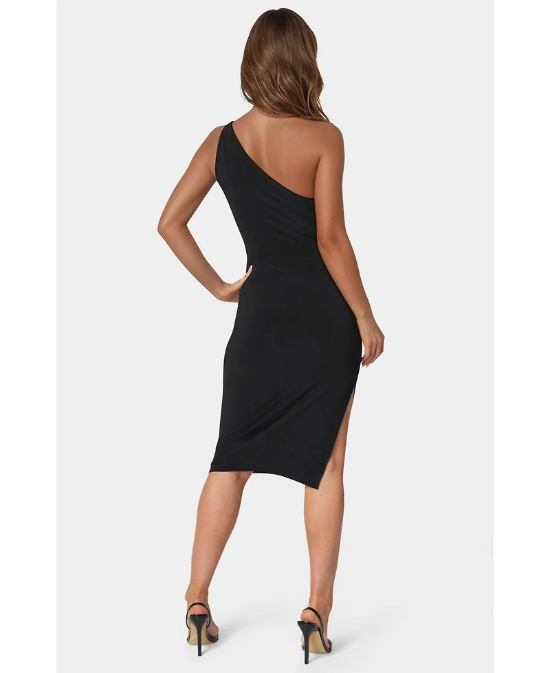 Bebe Women's Jersey One Shoulder Midi with Gold Trim
