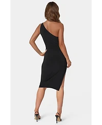 Bebe Women's Jersey One Shoulder Midi with Gold Trim