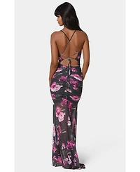 Bebe Women's Twist Front Mermaid Mesh Gown
