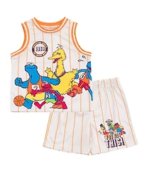 Sesame Street Baby Boys Mesh Jersey Athletic Tank Top and Basketball Shorts Outfit Set