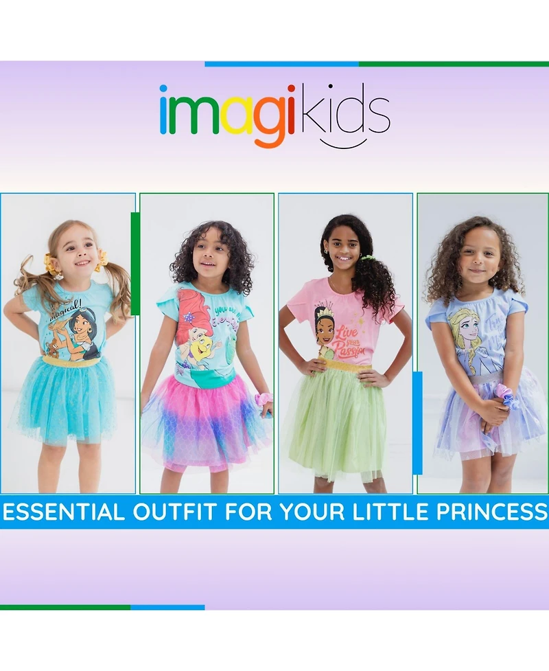 Frozen Little Girls Disney Princess Moana T-Shirt Tulle Skirt and Scrunchie 3 Piece Outfit Set