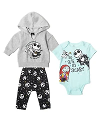 Nightmare Before Christmas Baby Boys Disney Fleece Pullover Hoodie Bodysuit and Pants 3 Piece Outfit Set