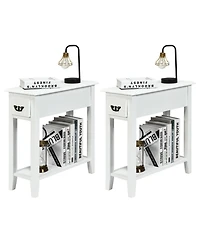 Gymax Set of 2 Nightstand 2 Tier End Bedside Sofa Side Table w/Drawer &Shelf