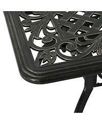 59 Inches Cast Aluminium Outdoor Dining Table Patio Rectangular Dining Table with Umbrella Hole Patio Bistro Table for Backyard Garden Patio, Antique