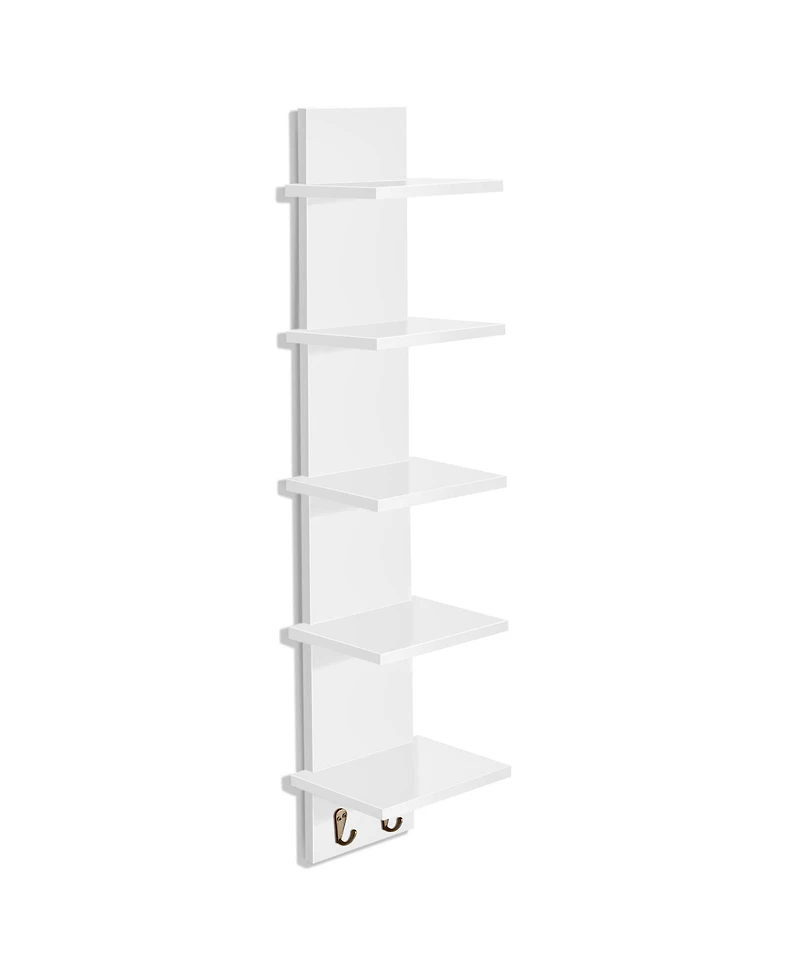 Sorbus 5 Tier Wall Mounted Floating Shelf Unit with Hooks - Home Decor and Storage Organizer