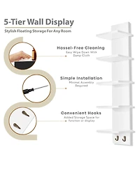Sorbus 2 Pack 5 Tier Wall Mounted Floating Shelf Unit with Hooks - Home Decor and Storage Organizer