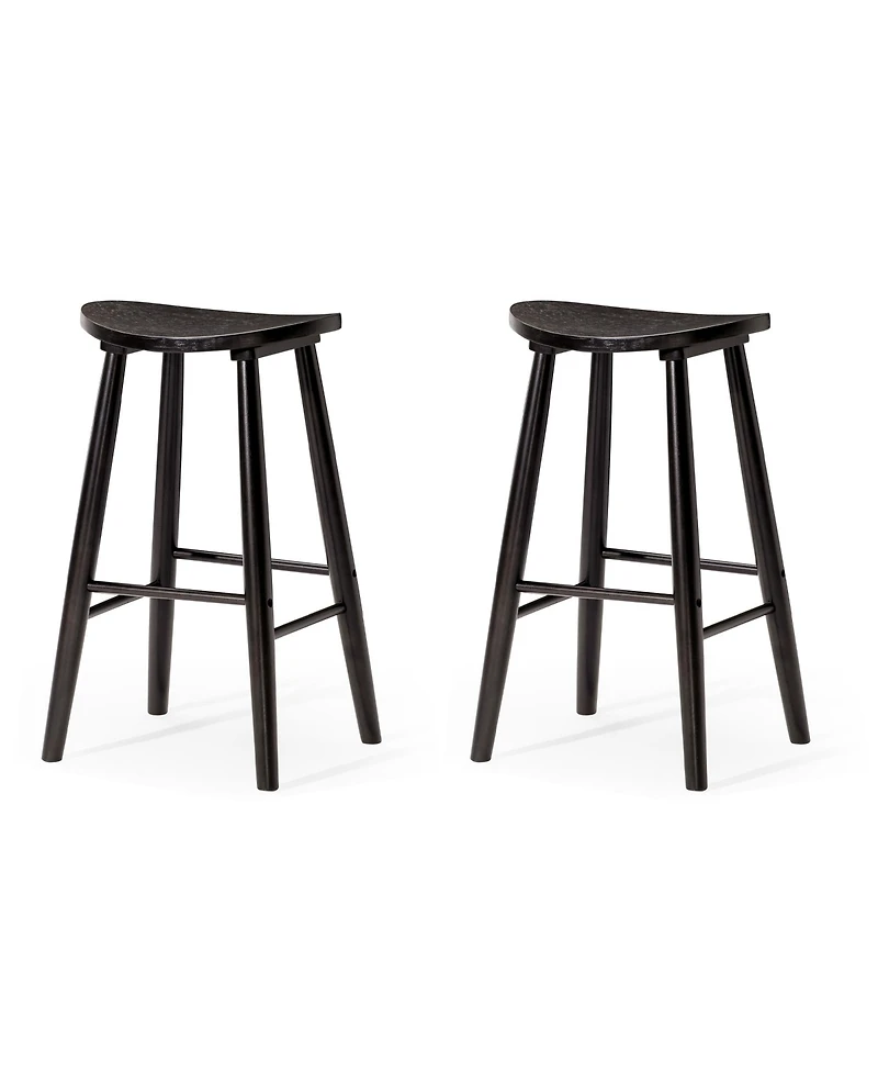 Maven Lane Luna Counter Stool in Rustic Black Wood Finish, Set of 2