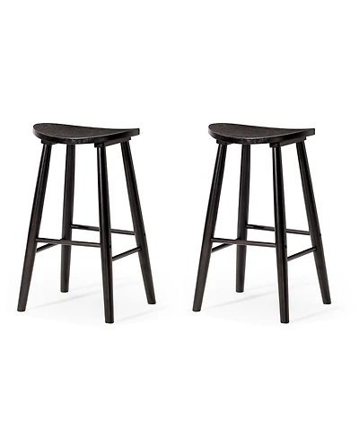 Maven Lane Luna Counter Stool in Rustic Black Wood Finish, Set of 2