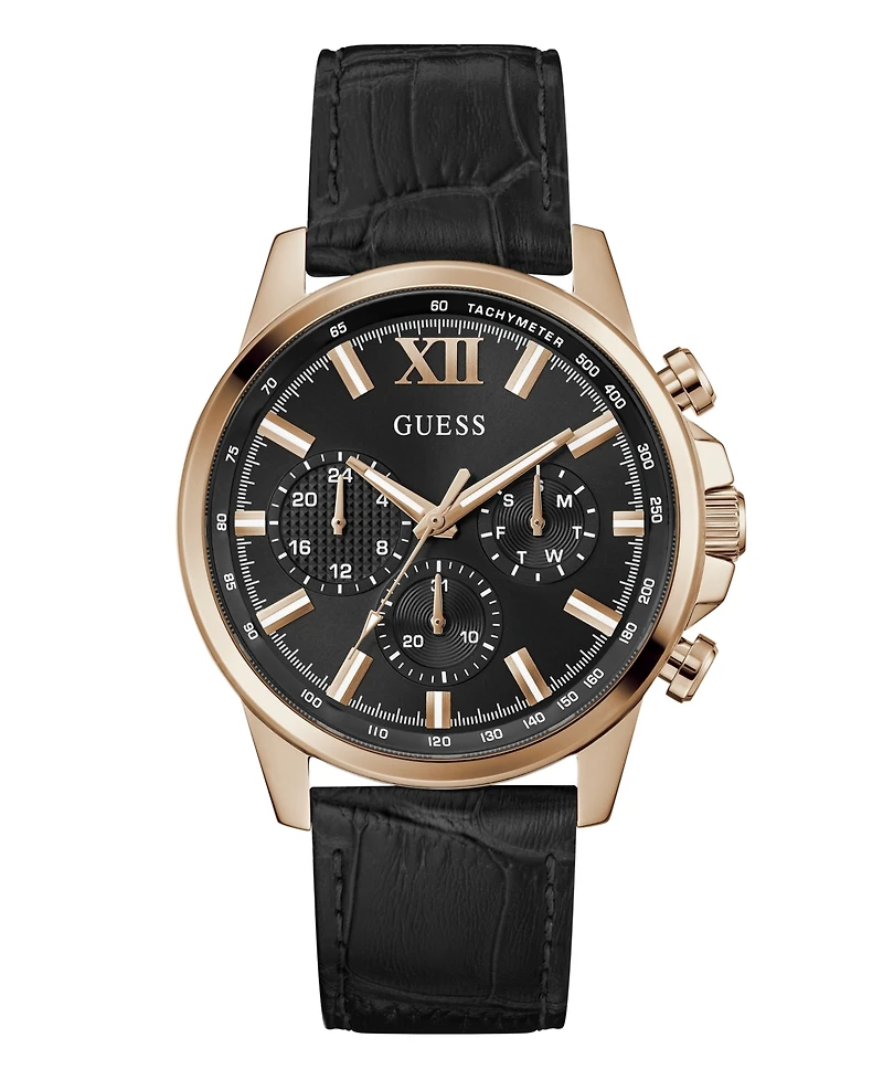 Guess Men's Multifunction Black Genuine Leather Watch