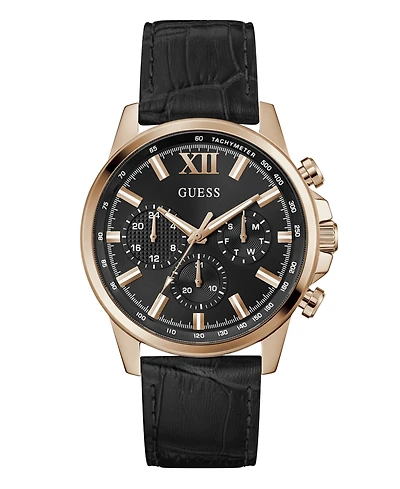 Guess Men's Multifunction Black Genuine Leather Watch
