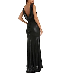 Women's Metallic Cowl Back Column Gown