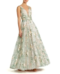 Mac Duggal Women's Floral Embroidered Illusion V-Neck Gown