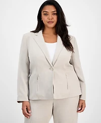 Kasper Plus One-Button Zip-Pocket Blazer