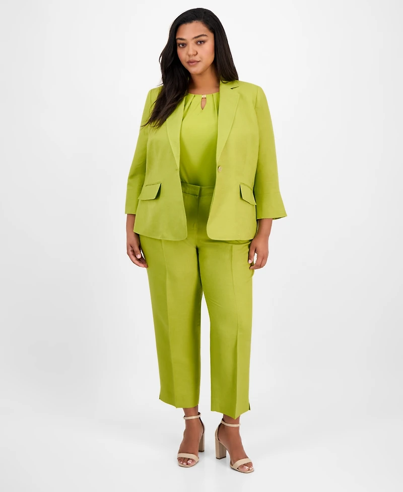 Kasper Plus Linen-Blend Blazer