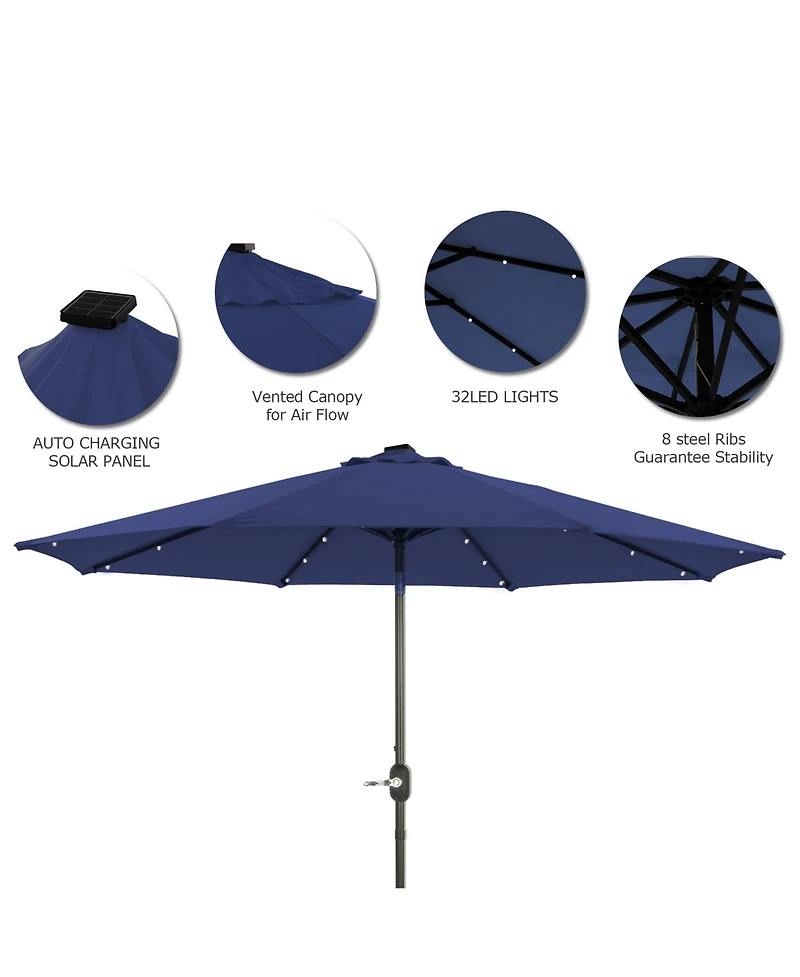 9 ft Patio Umbrella Outdoor Market 32 Led Solar with Tilt and Crank (Red)