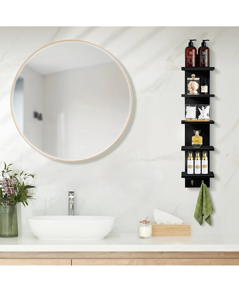 Sorbus 2 Pack 5 Tier Wall Mounted Floating Shelf Unit with Hooks - Home Decor and Storage Organizer