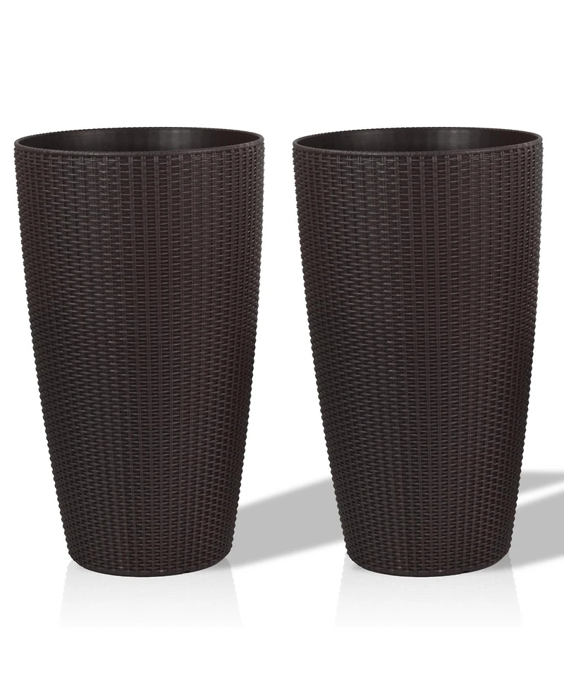 Streamdale Modern Indoor/Outdoor Planter with Auto-Watering (22.5 inch, Brown, 2-Pack)