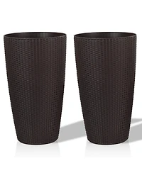 Streamdale Modern Indoor/Outdoor Planter with Auto-Watering (22.5 inch, Brown, 2-Pack)