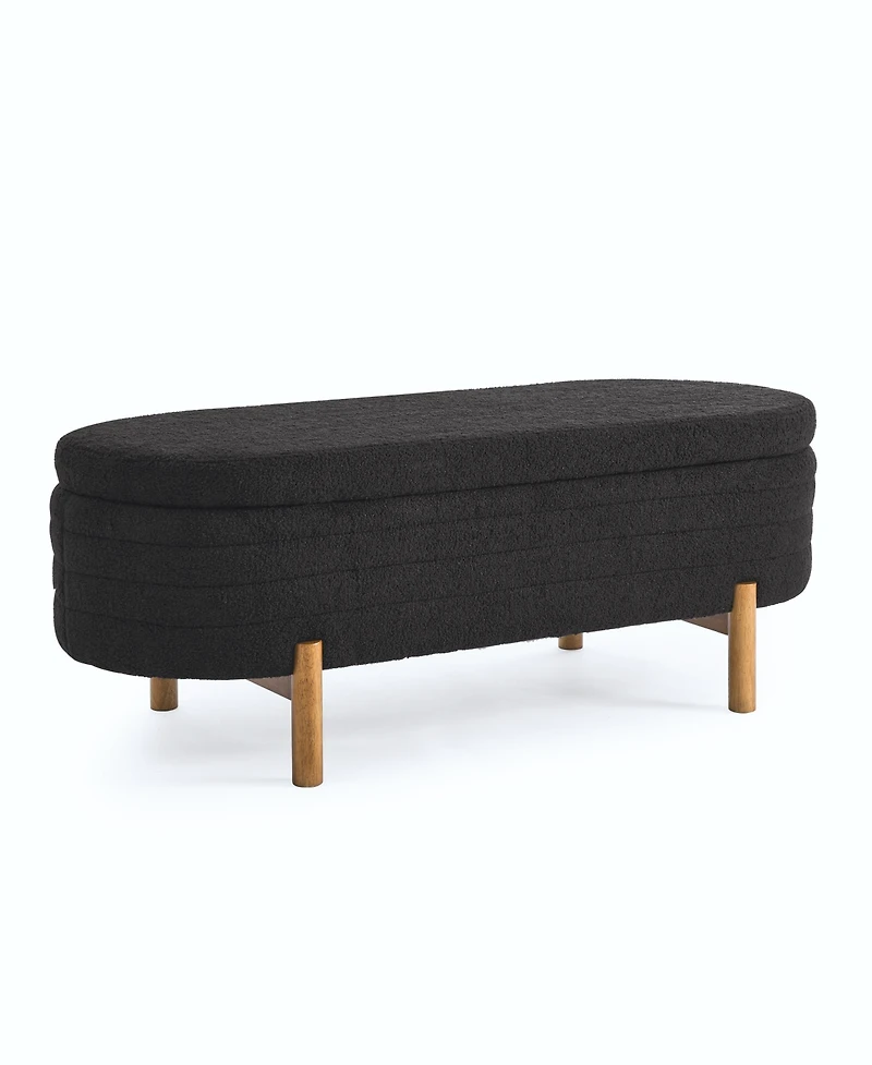 Ottoman Oval Storage Bench,Rubber Wood Leg,Black(46."x17.7"x10.8")