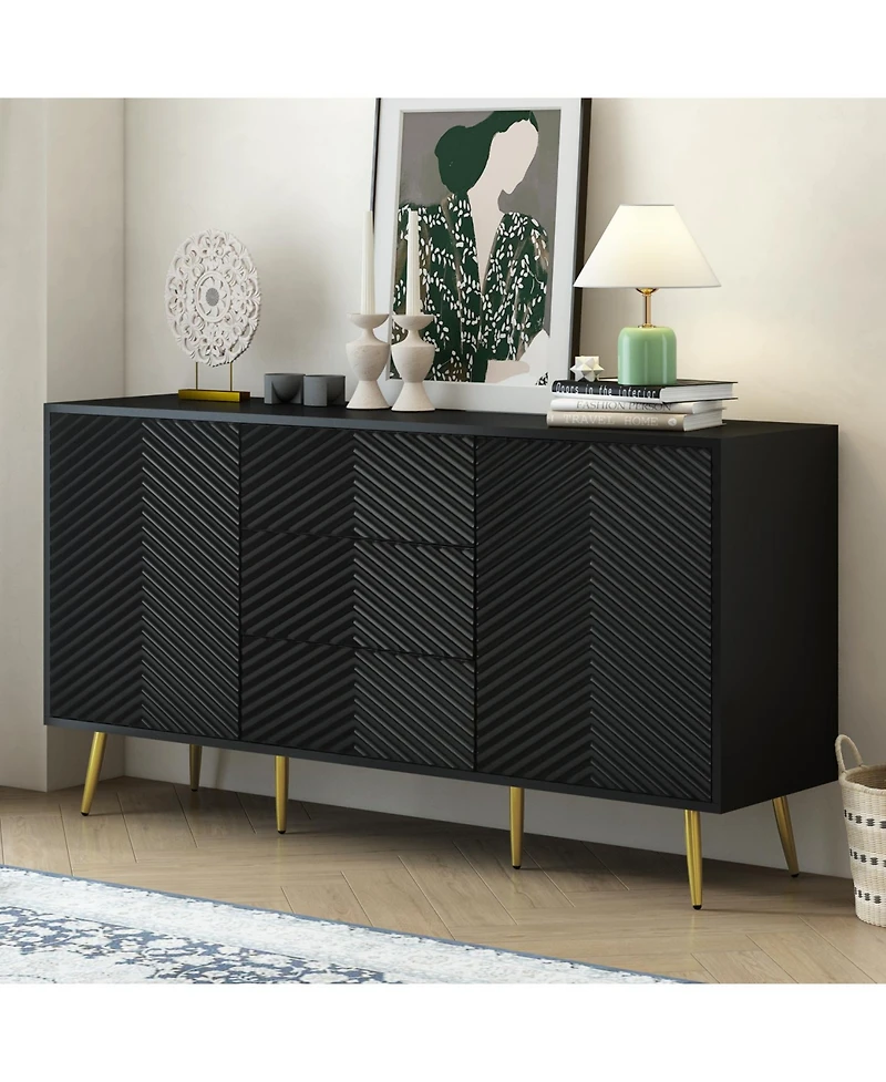 Streamdale Geometric Line Sideboard with Conical Legs