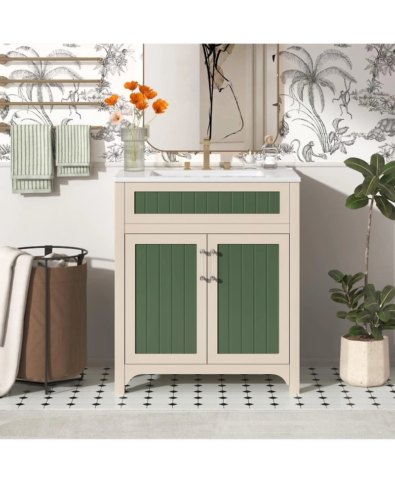 Streamdale 30" Bathroom Vanity Cabinet Combo Set with Ceramic Sink and Adjustable Shelf