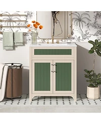Streamdale 30" Bathroom Vanity Cabinet Combo Set with Ceramic Sink and Adjustable Shelf
