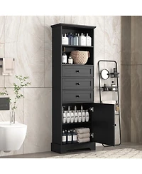 Tall Black Storage Cabinet with 3 Drawers and Shelves for Home