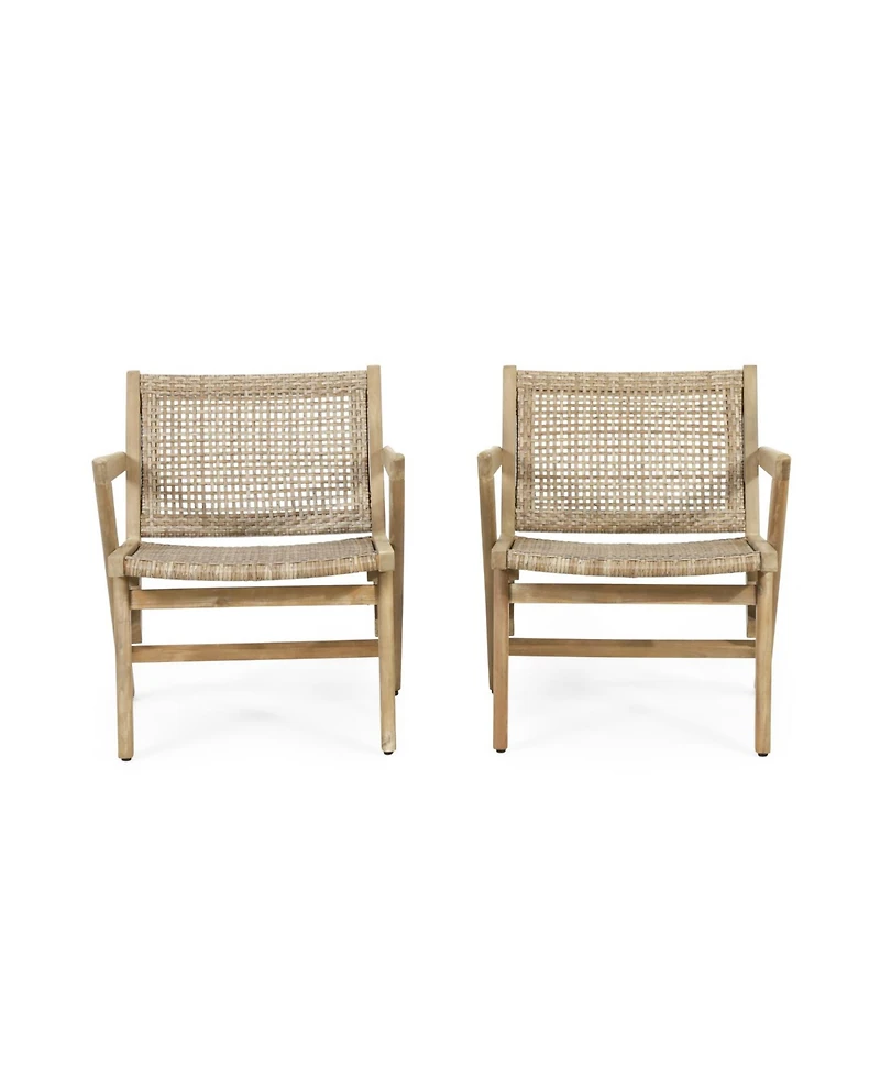 Streamdale Acadia Wood and Woven Wicker Set of 2 Club Chairs for Outdoor Relaxation