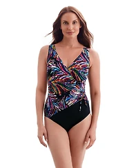 Longitude by Mimi Flamingo Women's Coolangata Shirred Faux Tie Surplice One Piece Swimsuit