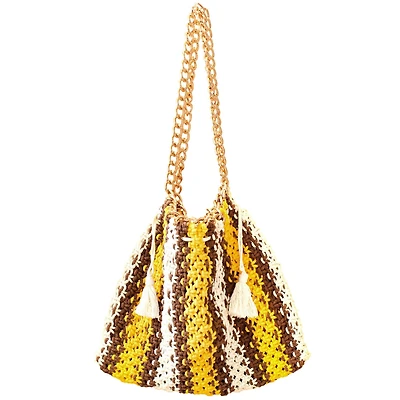 Sauvage Colette Macrame Beach Bag In Yellow, Brown and White