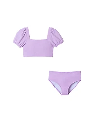 Toddler/Child Girls Purple Puff Sleeve Two-Piece Swimsuit