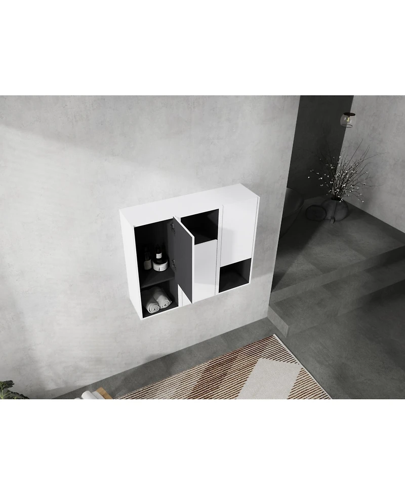 12" Bathroom Side Cabinet,3-Soft Close Doors,Float Mounting Design,123(Kd-Packing)