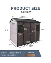Streamdale 8x6ft Waterproof Resin Storage Shed with Floor, Windows, Lockable Door