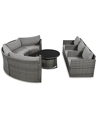 Streamdale 9-Pieces Outdoor Half-moon Patio Sofa Set, Round Sofa Set, Modern Style Sofa, Gray Wicker