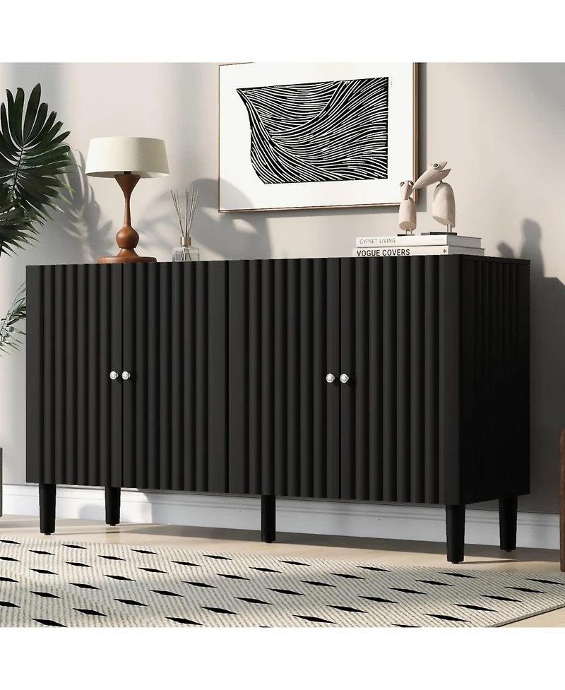 Streamdale Elegant Four-Door Sideboard with Wavy Doors, Cylindrical Legs & Metal Handles