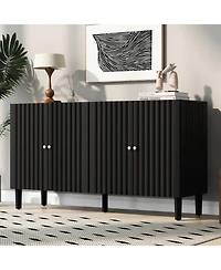 Streamdale Elegant Four-Door Sideboard with Wavy Doors, Cylindrical Legs & Metal Handles