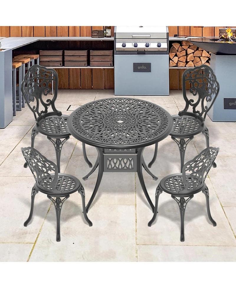 Streamdale 5-Piece Set Of All-Weather Cast Aluminum Dining Furniture Set With Black Frame