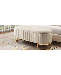 Streamdale Velvet Upholstered Ottoman Storage Bench, Button-Tufted, Beige