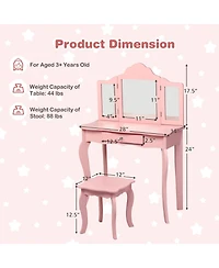 Kids Makeup Dressing Mirror Vanity Table Stool Set