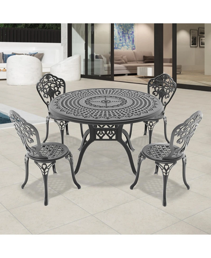 Streamdale 5-Piece Set Of All-Weather Cast Aluminum Dining Furniture Set With Black Frame